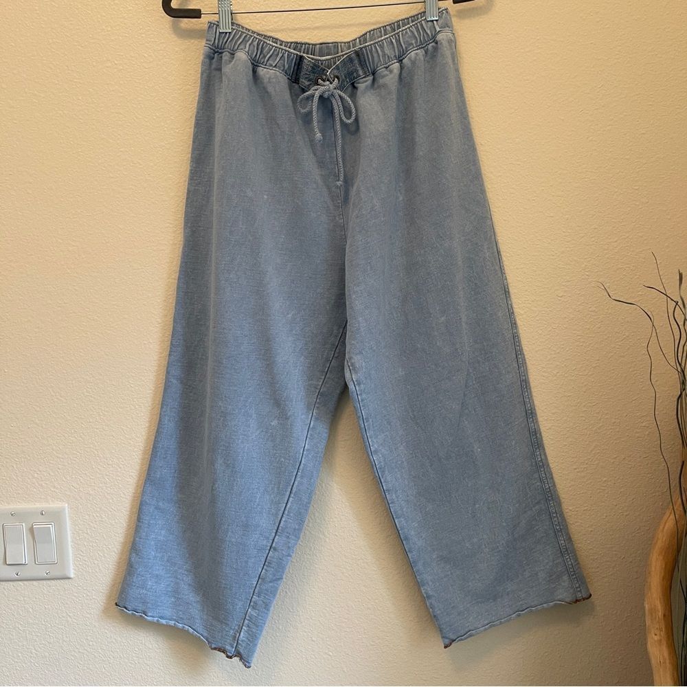 Wide Leg Loungewear Pants French Terry with Denim Accent Vintage 100% Cotton USA